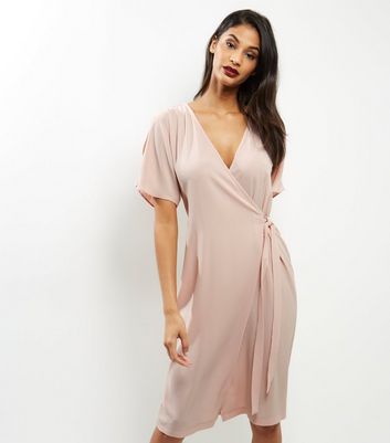 Shell Pink Short Sleeve Wrap Front Midi ...